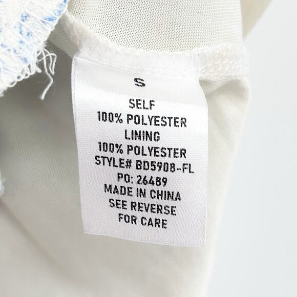 Baltic Born Koa Short Dress Blue Cream Ditsy Floral Smocked Waist Womens Sz S - Picture 7 of 12